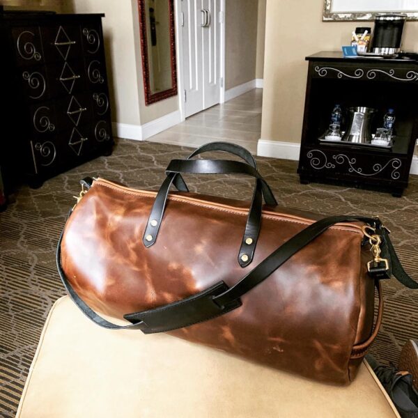 Leather Round Duffle Bag - Image 2